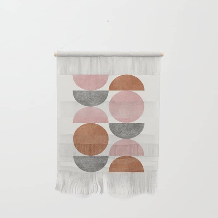 Pink Brown Retro Scandinavian Pattern Wall Hanging