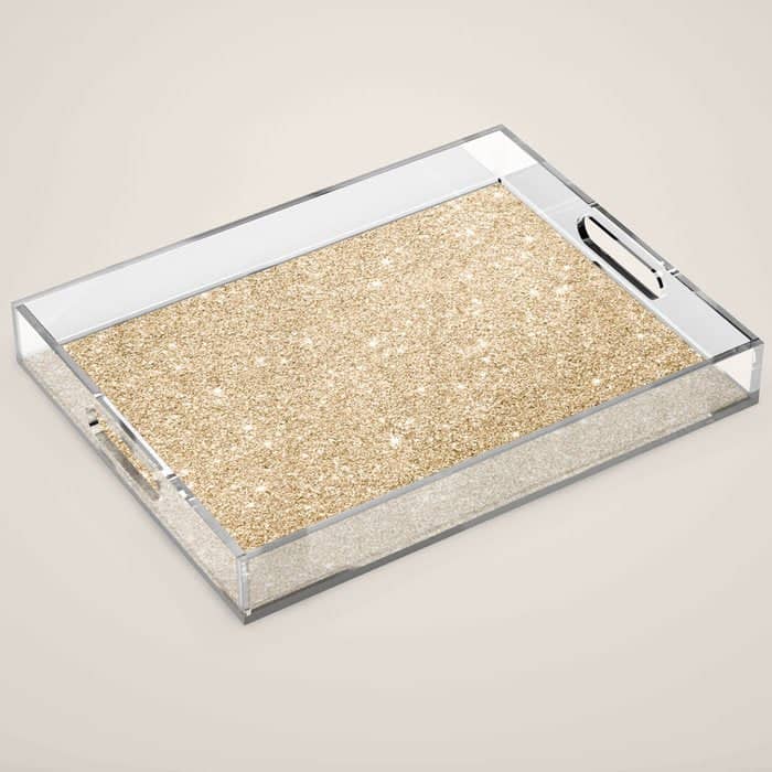 Modern Abstract Elegant Chic Gold Glitter Acrylic Tray