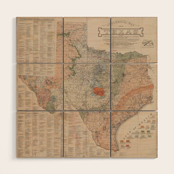 Vintage Geological Map Of Texas (1920) Wood Wall Art