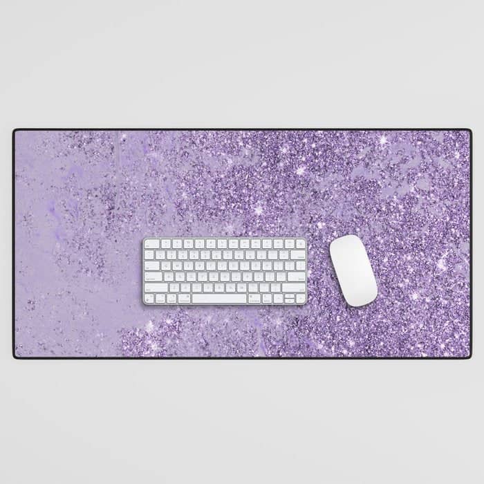 Modern Elegant Lavender Lilac Glitter Marble Desk Mat