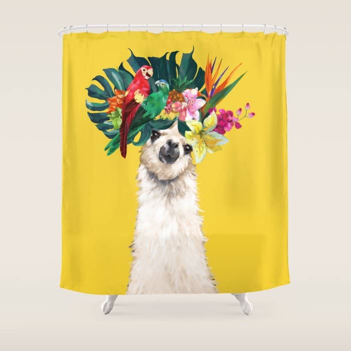 Aloha Hawaiian Llama In Yellow Shower Curtain