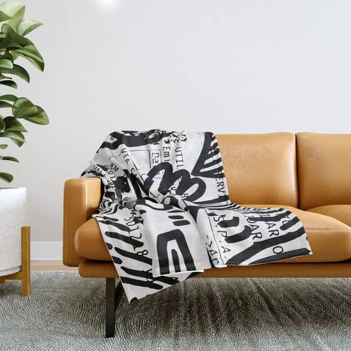 Creatures Graffiti Black And White On French Train Ticket Throw Blanket