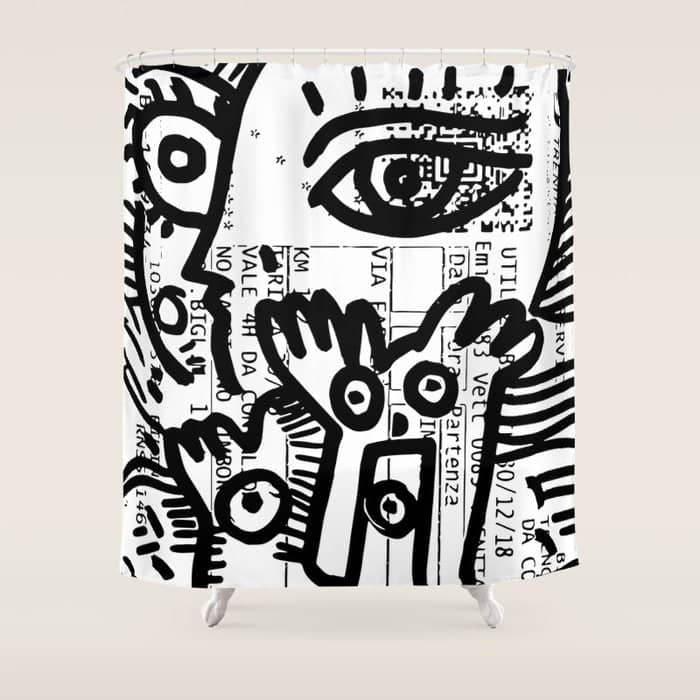 Creatures Graffiti Black And White On French Train Ticket Shower Curtain