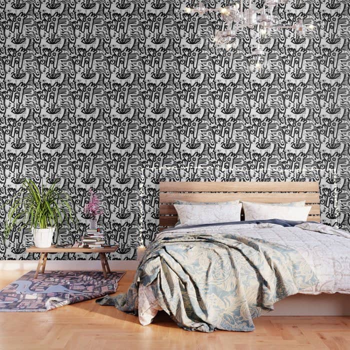 Creatures Graffiti Black And White On French Train Ticket Wallpaper