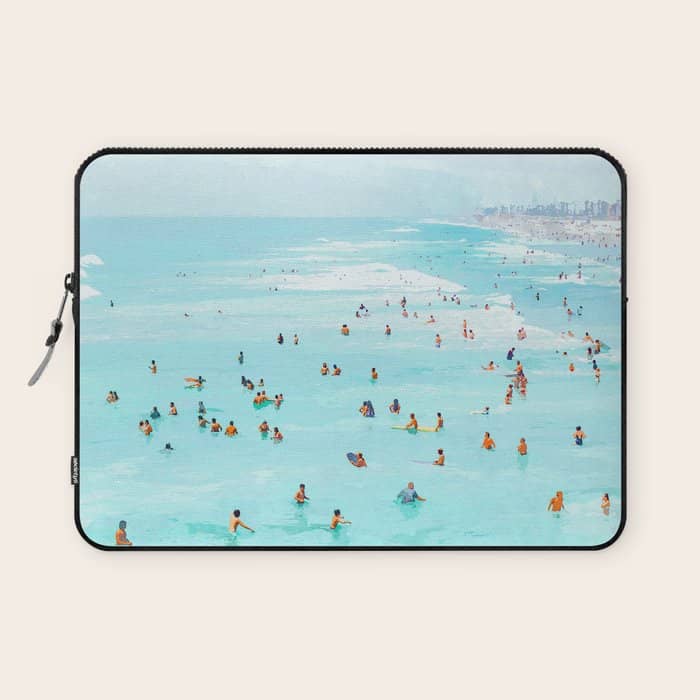 Hot Summer Day | Beachy Watercolor Painting | Ocean Sea Surf Swim | Vacation Travel Staycation Waves Laptop Sleeve
