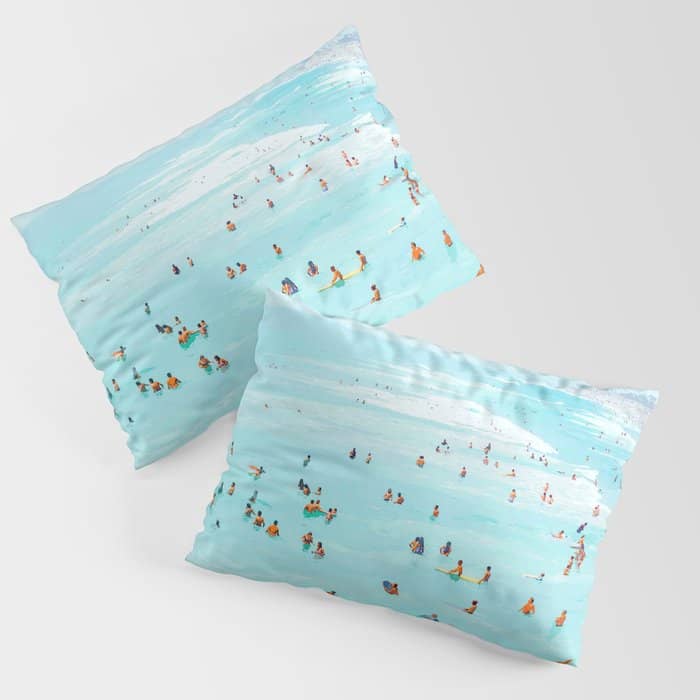 Hot Summer Day | Beachy Watercolor Painting | Ocean Sea Surf Swim | Vacation Travel Staycation Waves Pillow Sham