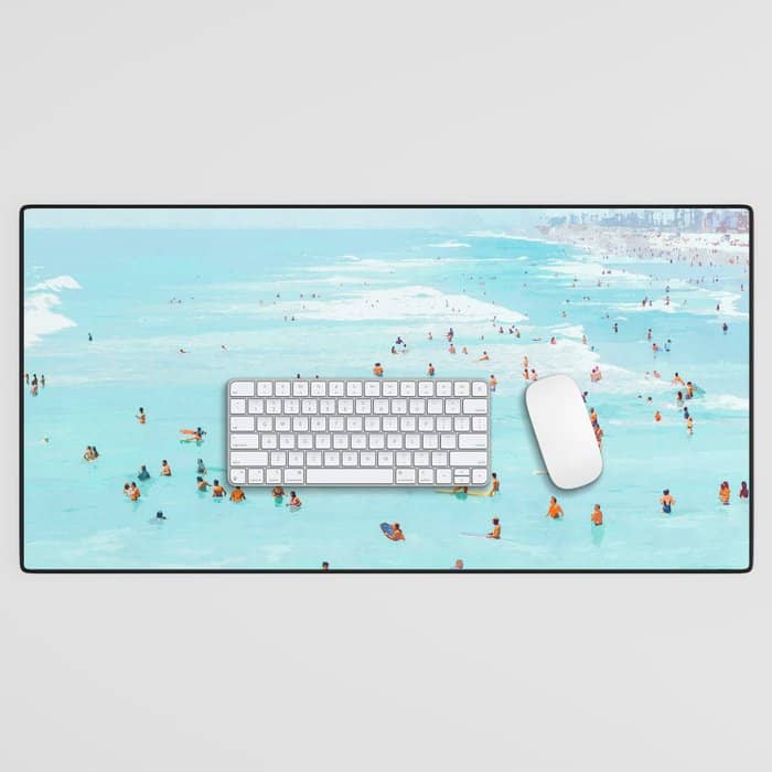 Hot Summer Day | Beachy Watercolor Painting | Ocean Sea Surf Swim | Vacation Travel Staycation Waves Desk Mat