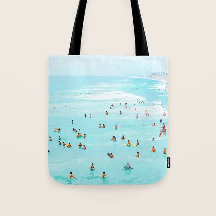 Hot Summer Day | Beachy Watercolor Painting | Ocean Sea Surf Swim | Vacation Travel Staycation Waves Tote Bag