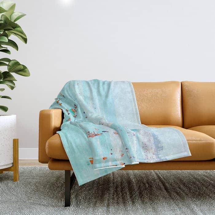 Hot Summer Day | Beachy Watercolor Painting | Ocean Sea Surf Swim | Vacation Travel Staycation Waves Throw Blanket