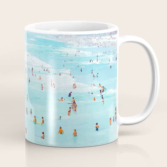 Hot Summer Day | Beachy Watercolor Painting | Ocean Sea Surf Swim | Vacation Travel Staycation Waves Coffee Mug