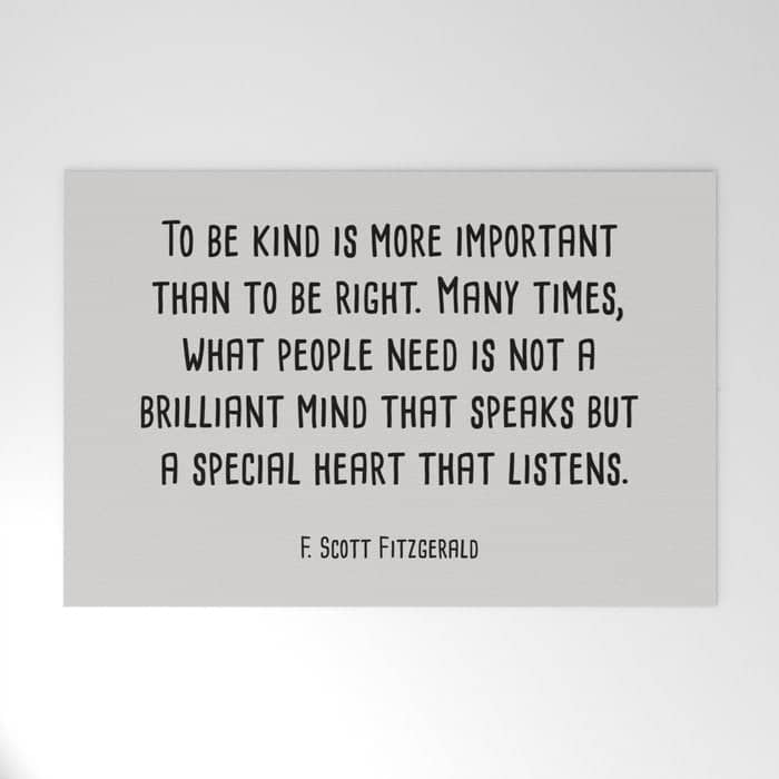 To Be Kind Is More Important... F. Scott Fitzgerald Quote Welcome Mat