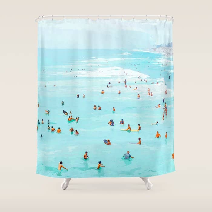 Hot Summer Day | Beachy Watercolor Painting | Ocean Sea Surf Swim | Vacation Travel Staycation Waves Shower Curtain