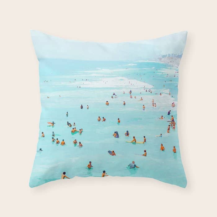 Hot Summer Day | Beachy Watercolor Painting | Ocean Sea Surf Swim | Vacation Travel Staycation Waves Throw Pillow
