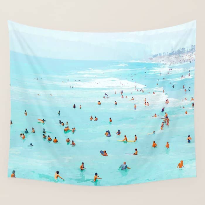 Hot Summer Day | Beachy Watercolor Painting | Ocean Sea Surf Swim | Vacation Travel Staycation Waves Wall Tapestry