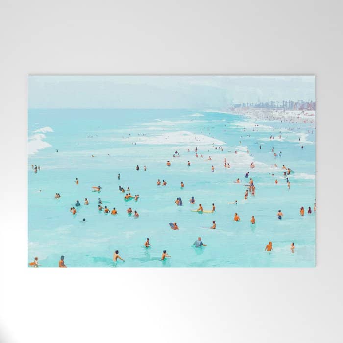 Hot Summer Day | Beachy Watercolor Painting | Ocean Sea Surf Swim | Vacation Travel Staycation Waves Welcome Mat