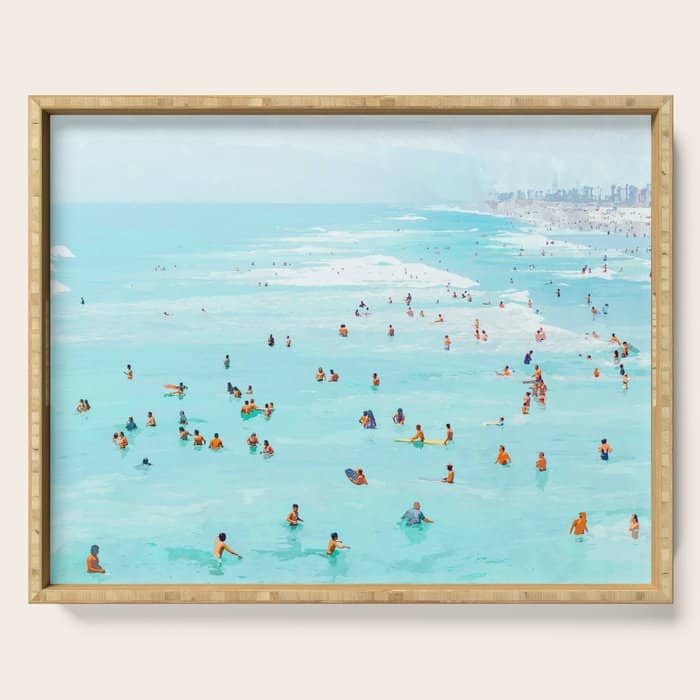 Hot Summer Day | Beachy Watercolor Painting | Ocean Sea Surf Swim | Vacation Travel Staycation Waves Serving Tray