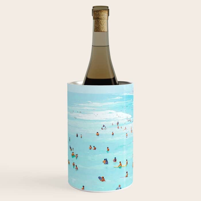 Hot Summer Day | Beachy Watercolor Painting | Ocean Sea Surf Swim | Vacation Travel Staycation Waves Wine Chiller