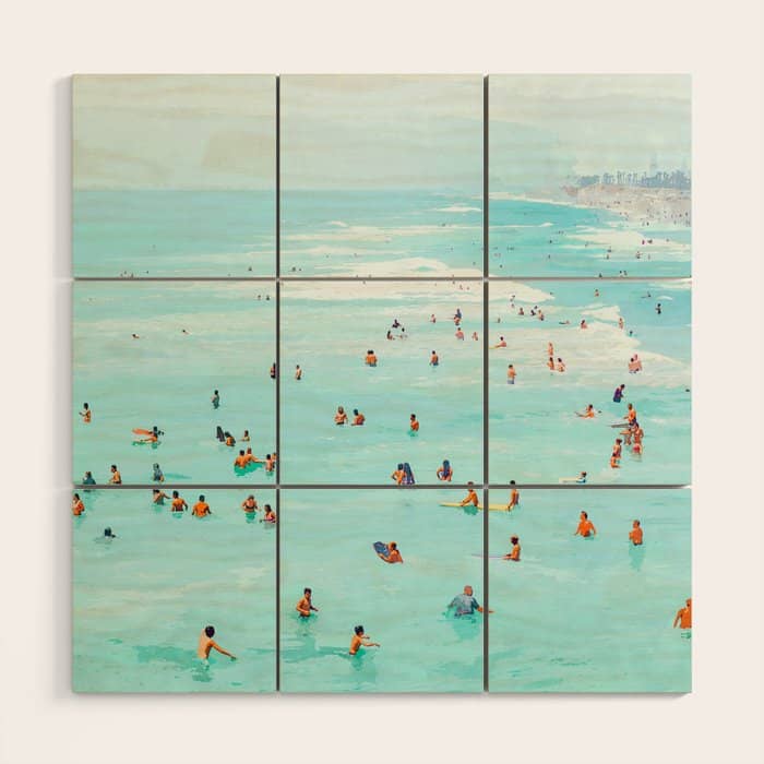 Hot Summer Day | Beachy Watercolor Painting | Ocean Sea Surf Swim | Vacation Travel Staycation Waves Wood Wall Art