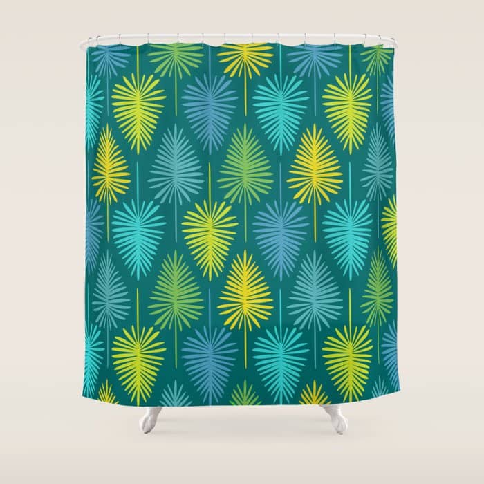 Mid Century Blue And Green Forest Shower Curtain
