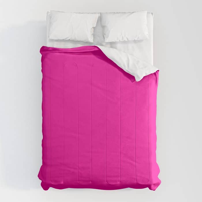 Girly Modern Neon Pink Solid Color Comforter