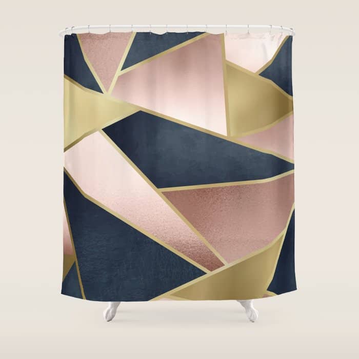Geometric Art, Rose Gold, Pink And Navy Blue Modern  Shower Curtain