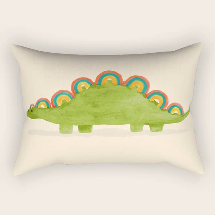 Rainbow Colored Dinosaur (Stegosaurus) Rectangular Pillow