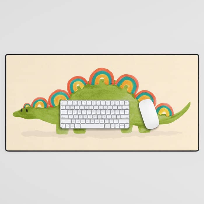 Rainbow Colored Dinosaur (Stegosaurus) Desk Mat