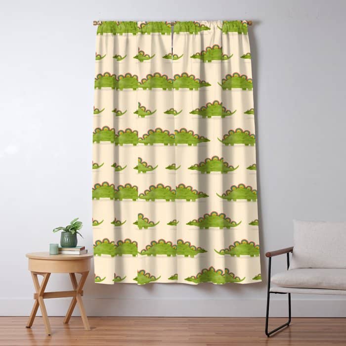 Rainbow Colored Dinosaur (Stegosaurus) Window Curtain