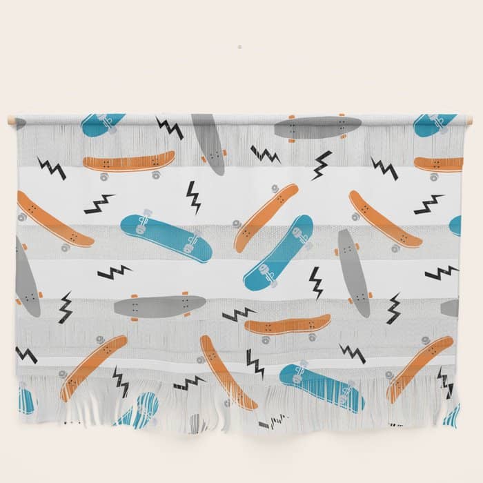Skateboards Orange And Blue Pattern Great Decor For Nursery Kids Rooms Boys And Girls Wall Hanging