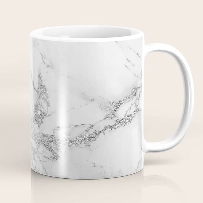 Elegant Chic White Gray Silver Glitter Marble Coffee Mug