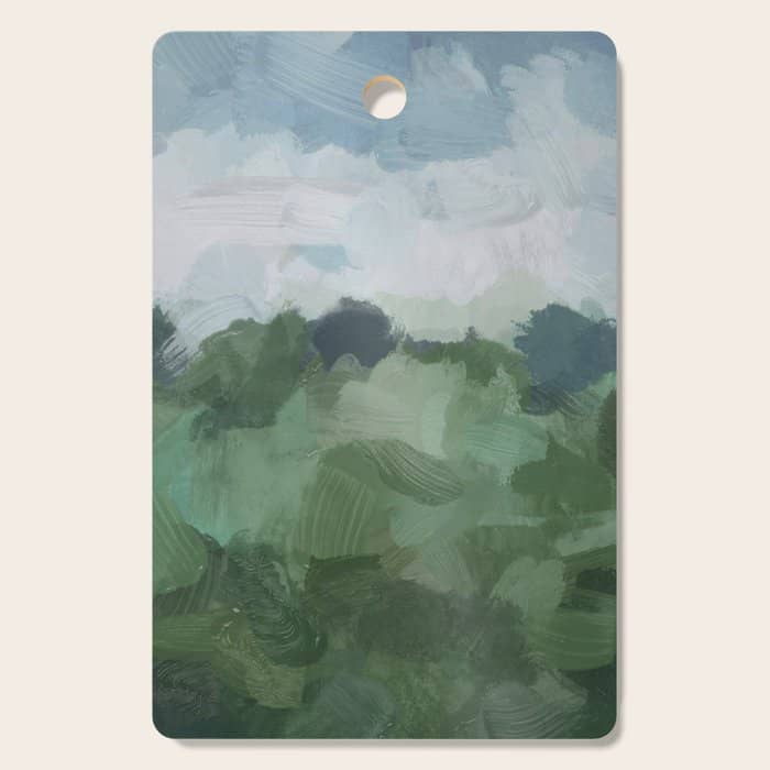 Windy Day On The Farm - Sky Blue And Sage Green Abstract Painting, Modern Rural Country Rustic Cutting Board
