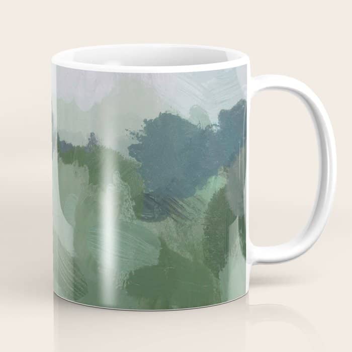 Windy Day On The Farm - Sky Blue And Sage Green Abstract Painting, Modern Rural Country Rustic Coffee Mug