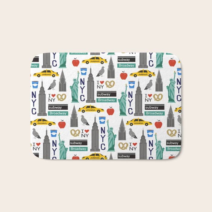 Nyc Travel Pattern Fun Kids Decor Boys And Girls Nursery New York City Theme Bath Mat