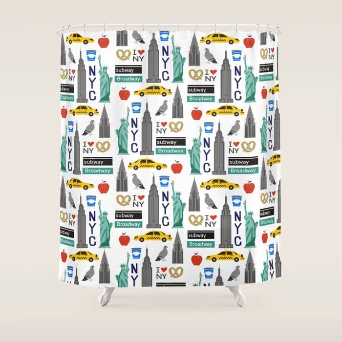 Nyc Travel Pattern Fun Kids Decor Boys And Girls Nursery New York City Theme Shower Curtain