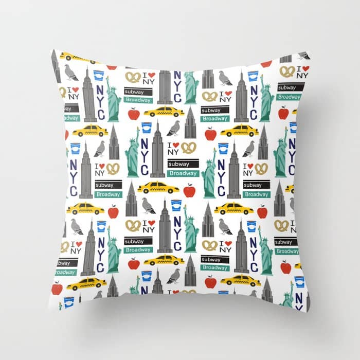 Nyc Travel Pattern Fun Kids Decor Boys And Girls Nursery New York City Theme Throw Pillow