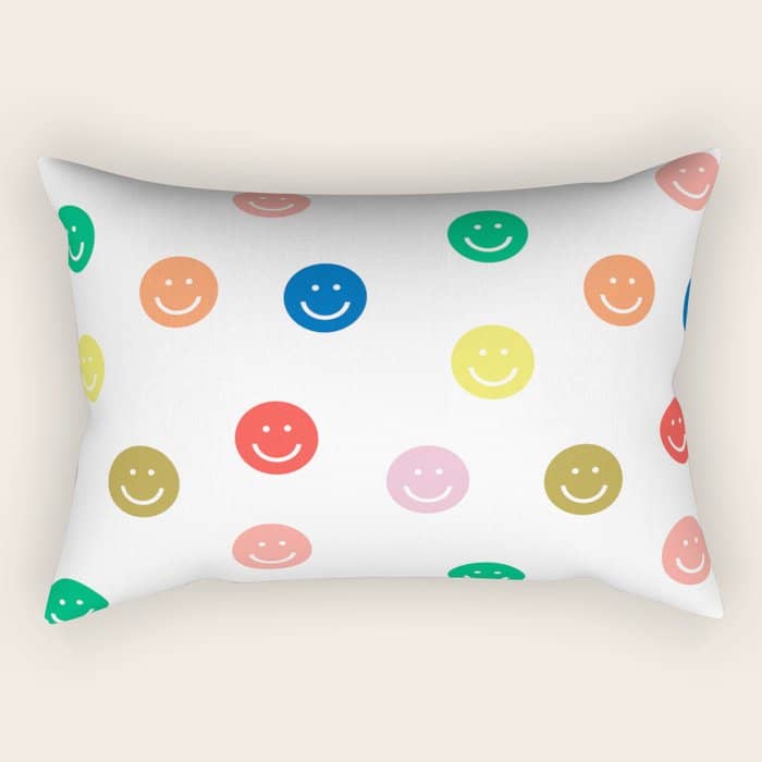 Smiley Faces Happy Simple Rainbow Colors Pattern Smile Face Kids Nursery Boys Girls Decor Rectangular Pillow