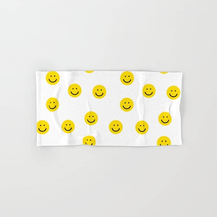Smiley Faces White Yellow Happy Simple Smiley Pattern Smile Face Kids Nursery Boys Girls Decor Bath Towel