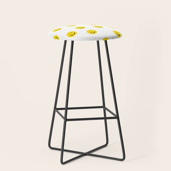Smiley Faces White Yellow Happy Simple Smiley Pattern Smile Face Kids Nursery Boys Girls Decor Stool