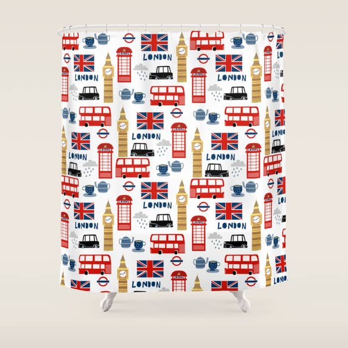 London Travel Pattern Cute England Print For Nursery Kids Room Boys Or Girls Decor Shower Curtain