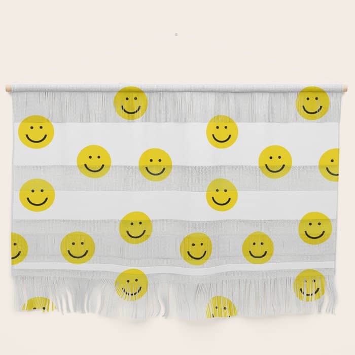 Smiley Faces White Yellow Happy Simple Smiley Pattern Smile Face Kids Nursery Boys Girls Decor Wall Hanging
