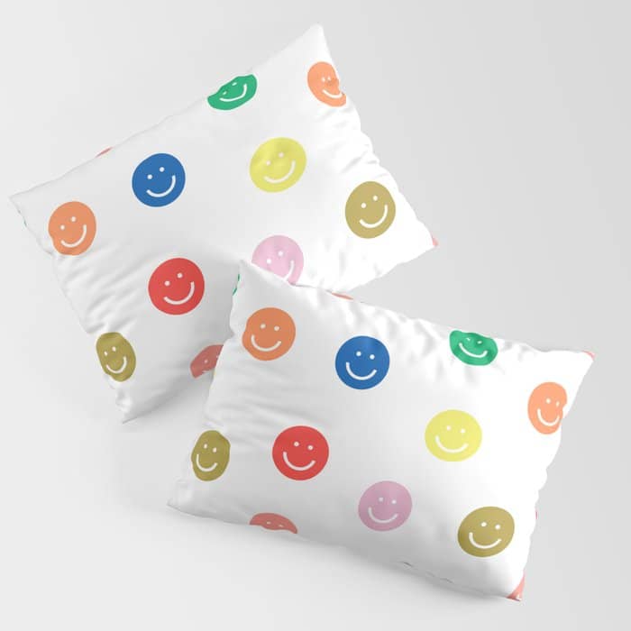 Smiley Faces Happy Simple Rainbow Colors Pattern Smile Face Kids Nursery Boys Girls Decor Pillow Sham