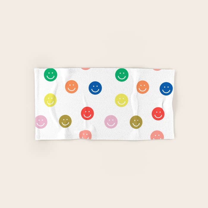 Smiley Faces Happy Simple Rainbow Colors Pattern Smile Face Kids Nursery Boys Girls Decor Bath Towel