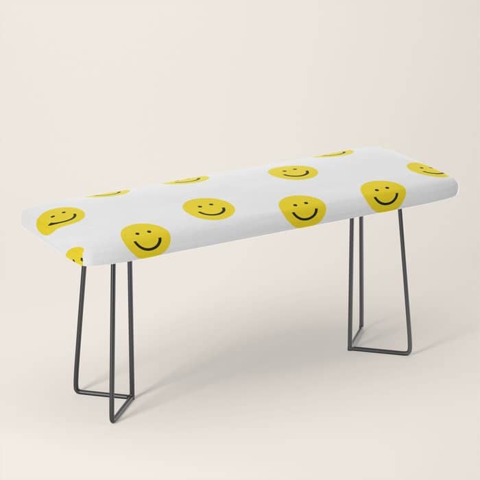 Smiley Faces White Yellow Happy Simple Smiley Pattern Smile Face Kids Nursery Boys Girls Decor Bench