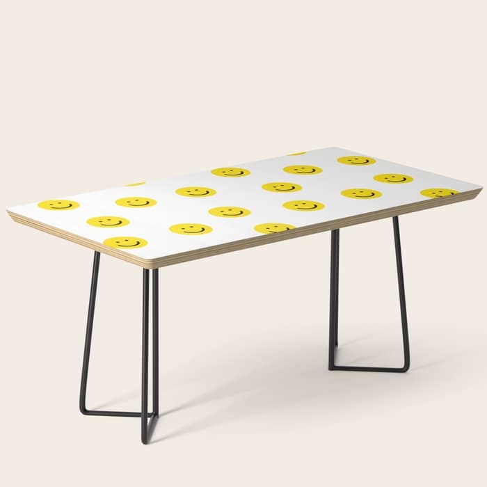 Smiley Faces White Yellow Happy Simple Smiley Pattern Smile Face Kids Nursery Boys Girls Decor Coffee Table
