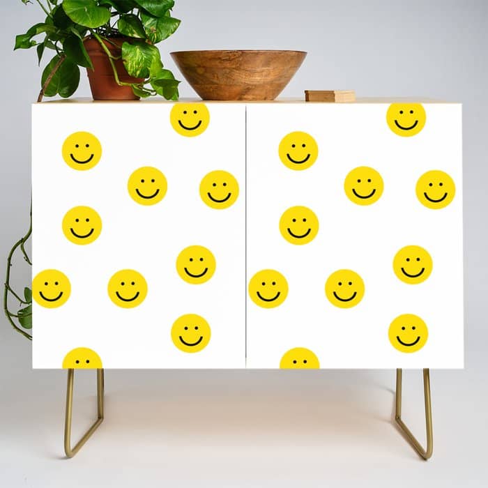 Smiley Faces White Yellow Happy Simple Smiley Pattern Smile Face Kids Nursery Boys Girls Decor Credenza