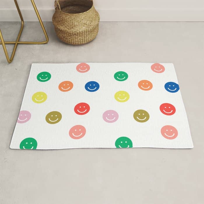 Smiley Faces Happy Simple Rainbow Colors Pattern Smile Face Kids Nursery Boys Girls Decor Rug