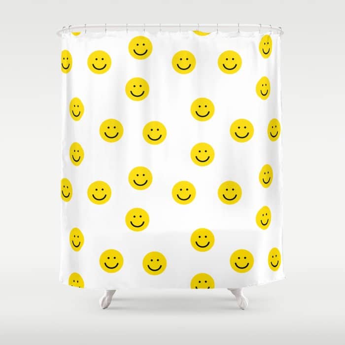 Smiley Faces White Yellow Happy Simple Smiley Pattern Smile Face Kids Nursery Boys Girls Decor Shower Curtain