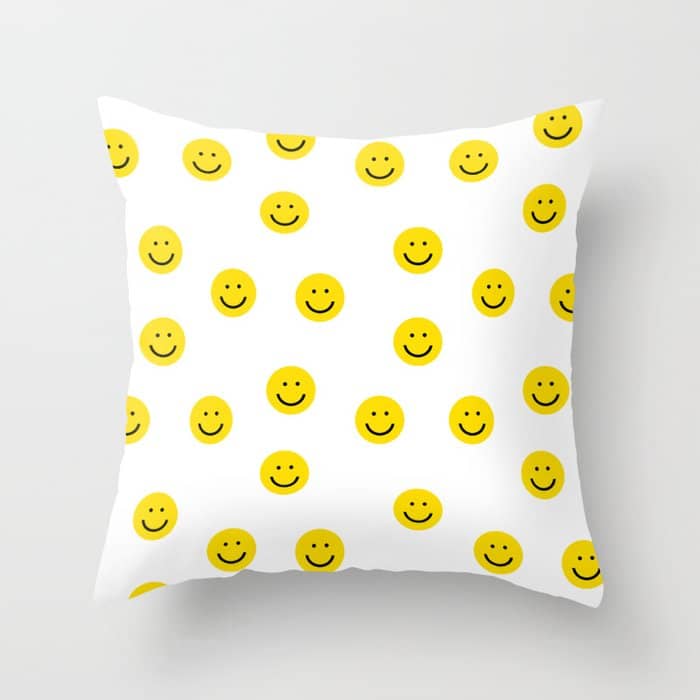 Smiley Faces White Yellow Happy Simple Smiley Pattern Smile Face Kids Nursery Boys Girls Decor Throw Pillow