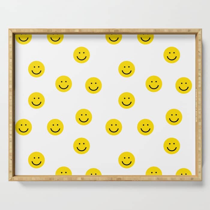 Smiley Faces White Yellow Happy Simple Smiley Pattern Smile Face Kids Nursery Boys Girls Decor Serving Tray