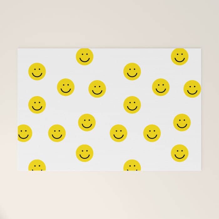 Smiley Faces White Yellow Happy Simple Smiley Pattern Smile Face Kids Nursery Boys Girls Decor Welcome Mat